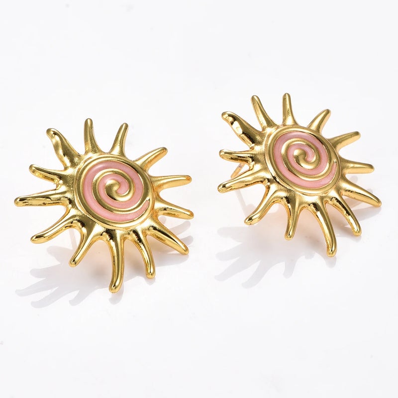 حلق إستانليس ستيل ذهبي × بينك شكل شمس - Image 2