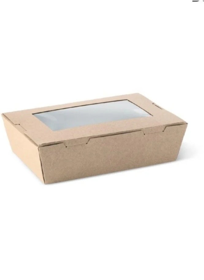 SKP Plastic Kraft Paper Food Boxes with Window – Large Size (25 pcs) 