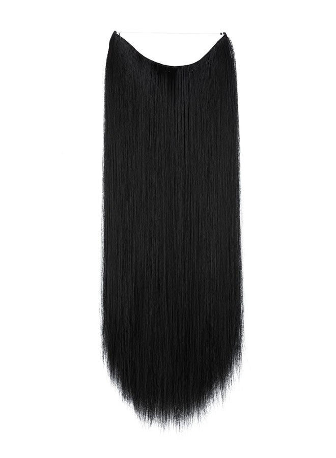 SARLA Straight Black Invisible Wire Hair Extensions Short Synthetic Hairpieces 14 Inch Adjustable Headband for Women No Clip - Image 2