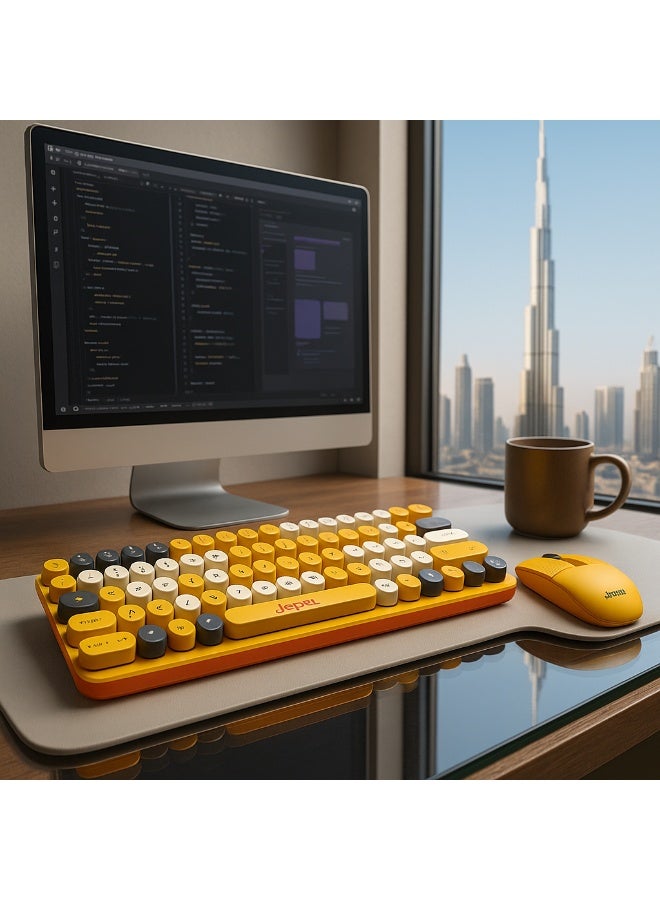 JeDEL WS682 Bluetooth Keyboard and Mouse Combo - Bluetooth + 2.4GHz - Dual Mode Suspension Keys - Adjustable Mouse Resolution - 84 Keys - Yellow - Image 3