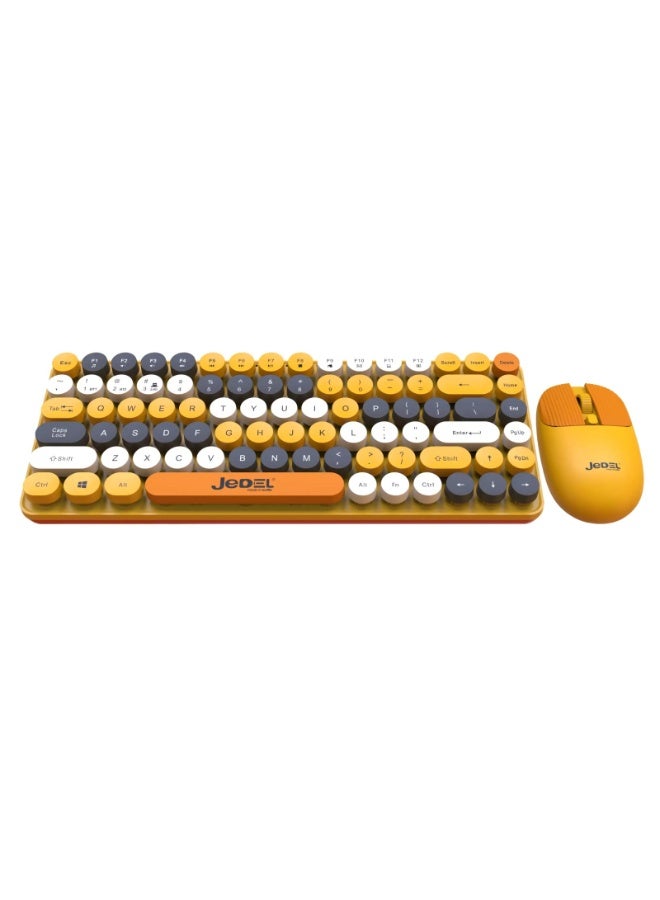 JeDEL WS682 Bluetooth Keyboard and Mouse Combo - Bluetooth + 2.4GHz - Dual Mode Suspension Keys - Adjustable Mouse Resolution - 84 Keys - Yellow - Image 1