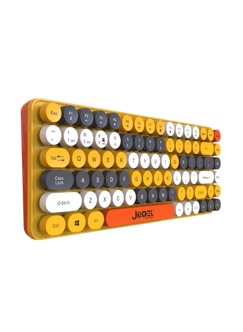 JeDEL WS682 Bluetooth Keyboard and Mouse Combo - Bluetooth + 2.4GHz - Dual Mode Suspension Keys - Adjustable Mouse Resolution - 84 Keys - Yellow - Image 5
