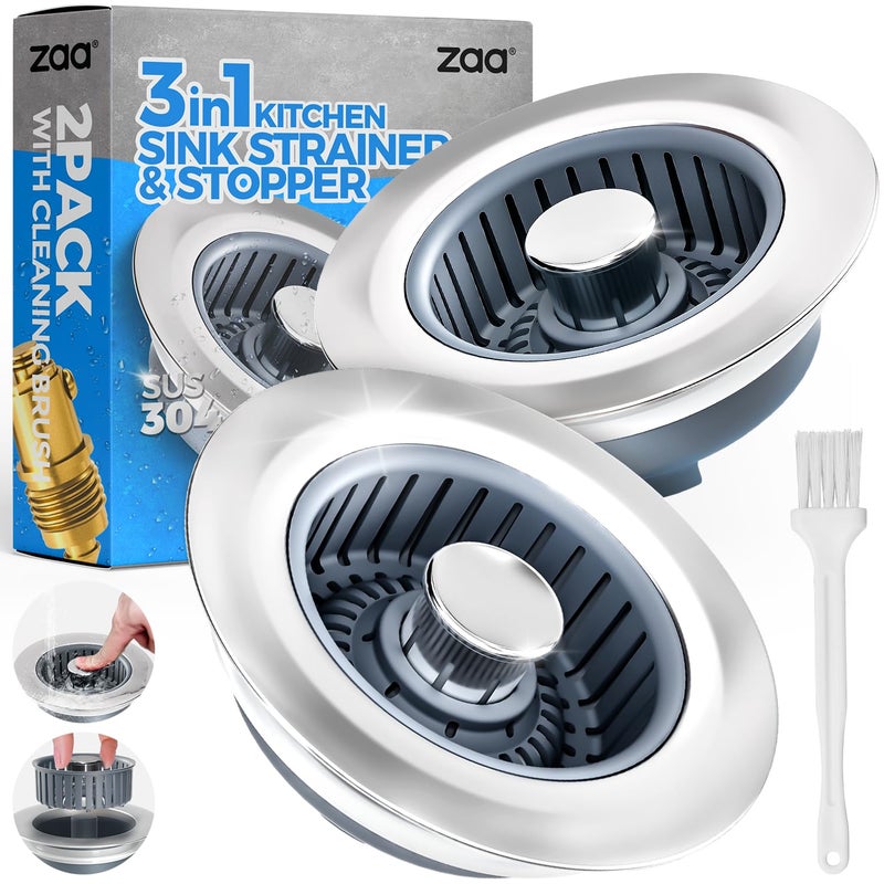 zaa Kitchen Sink Drain Strainer - Kitchen Sink Stopper, Stainless Steel Kitchen Drain Plug & Cover with Anti-Clogging Basket Strainer, Fit US Standard 3-1/2'' Sink Drain Hole, Silver - Image 1