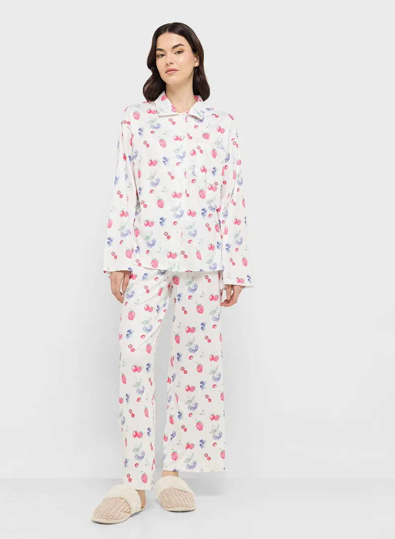 Ginger Floral Button Down Shirt & Pyjama Set