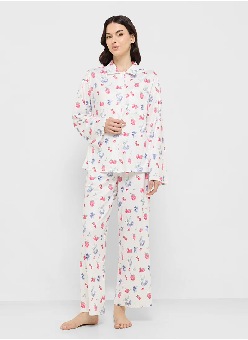 Ginger Floral Button Down Shirt & Pyjama Set