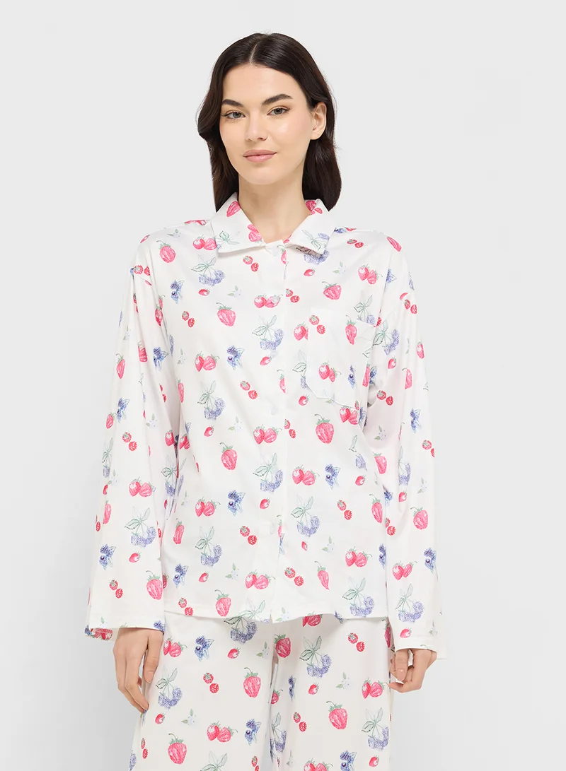 Ginger Floral Button Down Shirt & Pyjama Set