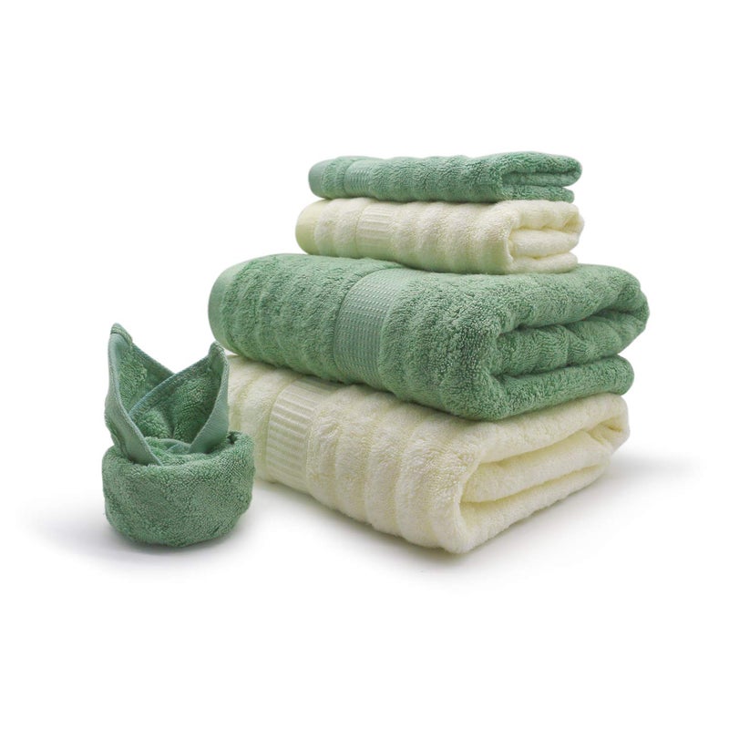 Mush Bamboo Towel Ultra Soft Absorbent 600 GSM 6 Piece Couple Set Cream Green 2 - Image 2