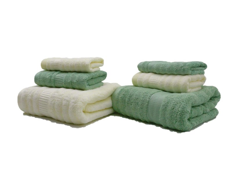 Mush Bamboo Towel Ultra Soft Absorbent 600 GSM 6 Piece Couple Set Cream Green 2 - Image 1