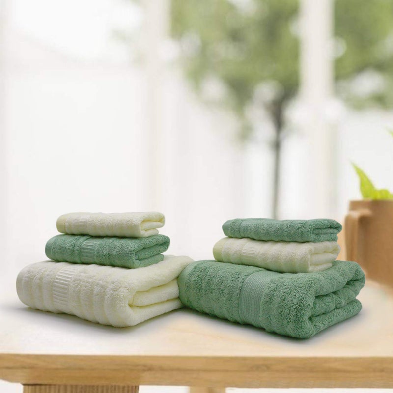 Mush Bamboo Towel Ultra Soft Absorbent 600 GSM 6 Piece Couple Set Cream Green 2 - Image 3
