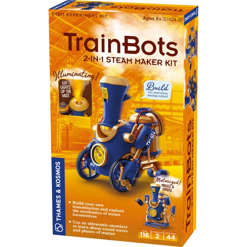 Thames & Kosmos TrainBots: 2-in-1 STEAM Maker Kit | Build 2 Steampunk Robots w/LED Lights | Explore Robots & Engineering | Includes Ultrasonic Atomizer | Ages 8+ with Help; 12+ for Independent Play - Image 1