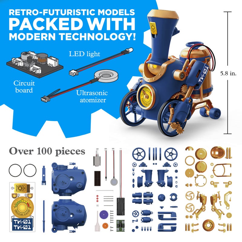 Thames & Kosmos TrainBots: 2-in-1 STEAM Maker Kit | Build 2 Steampunk Robots w/LED Lights | Explore Robots & Engineering | Includes Ultrasonic Atomizer | Ages 8+ with Help; 12+ for Independent Play - Image 2