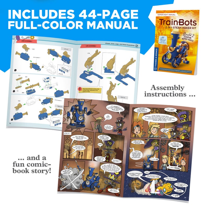 Thames & Kosmos TrainBots: 2-in-1 STEAM Maker Kit | Build 2 Steampunk Robots w/LED Lights | Explore Robots & Engineering | Includes Ultrasonic Atomizer | Ages 8+ with Help; 12+ for Independent Play - Image 5