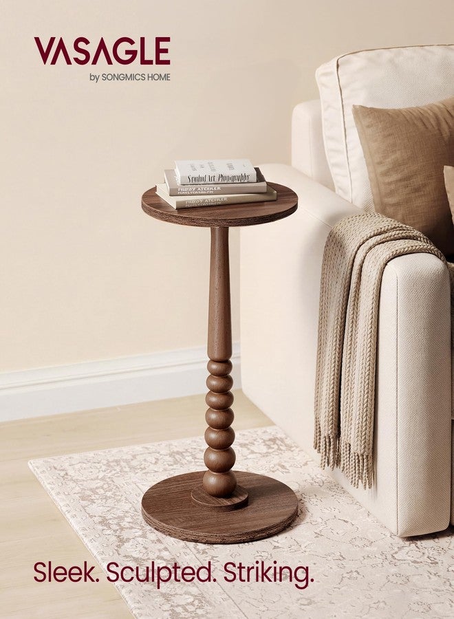 VASAGLE MARIEL Collection - Round Side Table, Small Drink End Table for Small Spaces, Accent Nightstand, Solid Wood Leg, Mid-Century Modern, for Living Room Bedroom, Chestnut Walnut ULET293KX01S - Image 2
