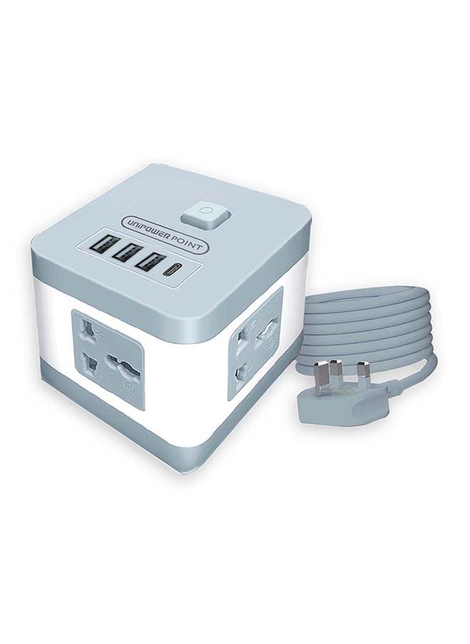 Unipower 8 in 1 Power Extension Strips EX2013, DigiNest Cube Charger Station 4-Port USB Charging Adapter, Extension Cord with 4 Universal Plug Sockets, Power switch,Safety Shutters, C with 2 meter cable  - Image 2