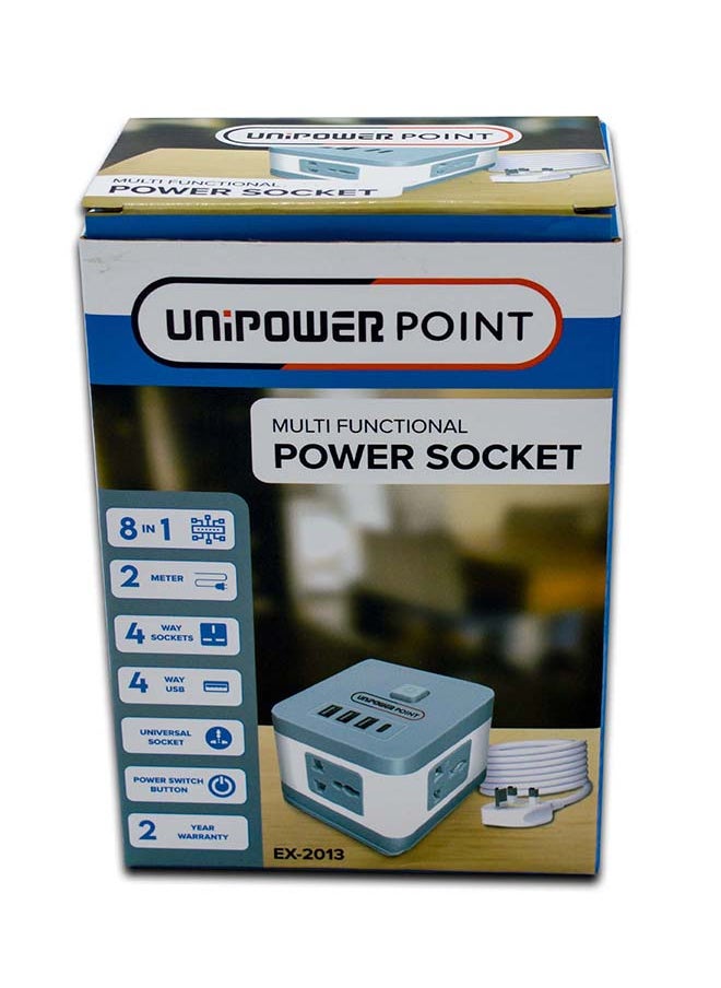 Unipower 8 in 1 Power Extension Strips EX2013, DigiNest Cube Charger Station 4-Port USB Charging Adapter, Extension Cord with 4 Universal Plug Sockets, Power switch,Safety Shutters, C with 2 meter cable  - Image 5