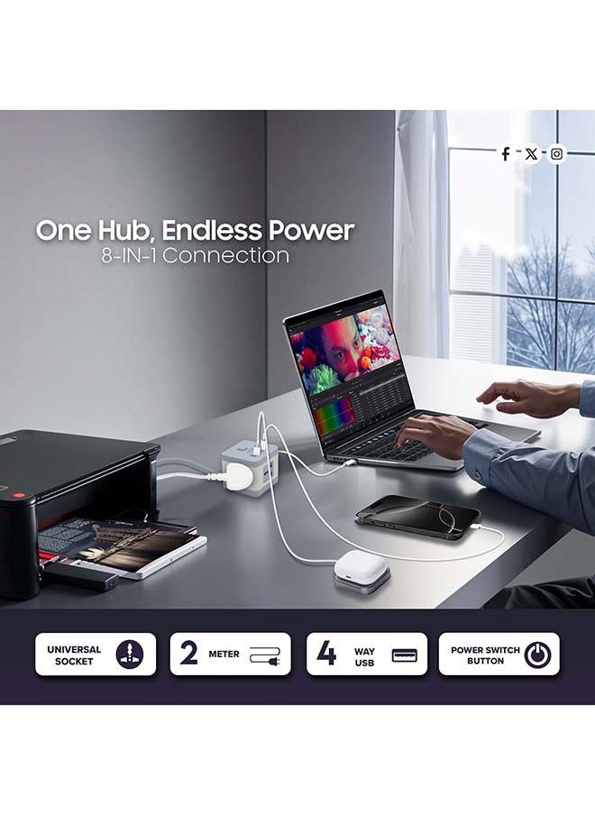 Unipower 8 in 1 Power Extension Strips EX2013, DigiNest Cube Charger Station 4-Port USB Charging Adapter, Extension Cord with 4 Universal Plug Sockets, Power switch,Safety Shutters, C with 2 meter cable  - Image 4