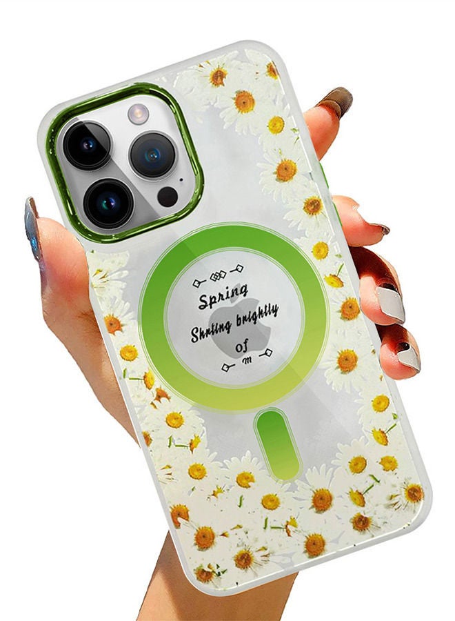 JOWAY Case for Apple iPhone 14 PRO MAX Floral Design Fashion Flower Compatible with MagSafe & Wireless Charging Cover GREEN - Image 3