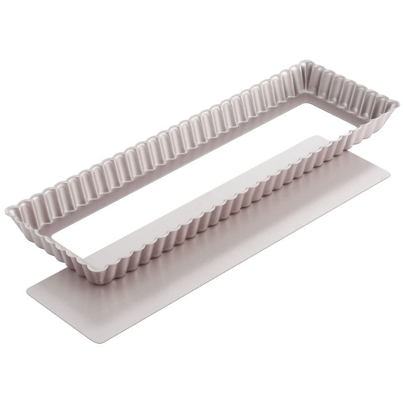 CHEFMADE Rectangle Tart Pan 5x14Inch with Removable Loose Bottom NonStick Oblong Quiche Bakeware for Oven Baking Champagne Gold