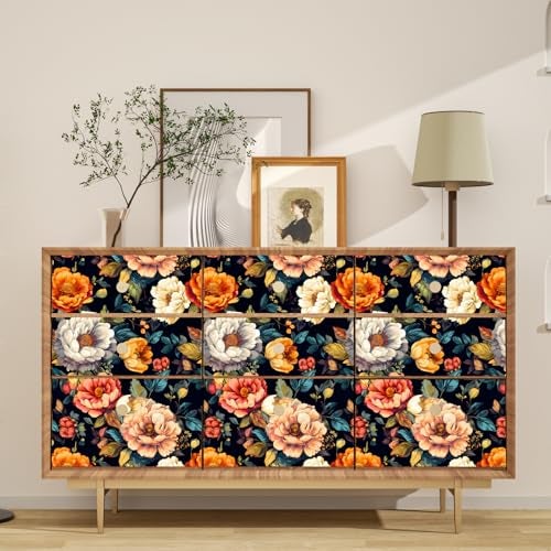 BOKEBEVE Peel and Stick Wallpaper Vintage Colorful Big Floral Wallpapers Vibrant Flower Contact Paper Renter Friendly Wall Paper for Shelf Drawer Liner Bedroom Livingroom Removable 17.5 x 118In - Image 4
