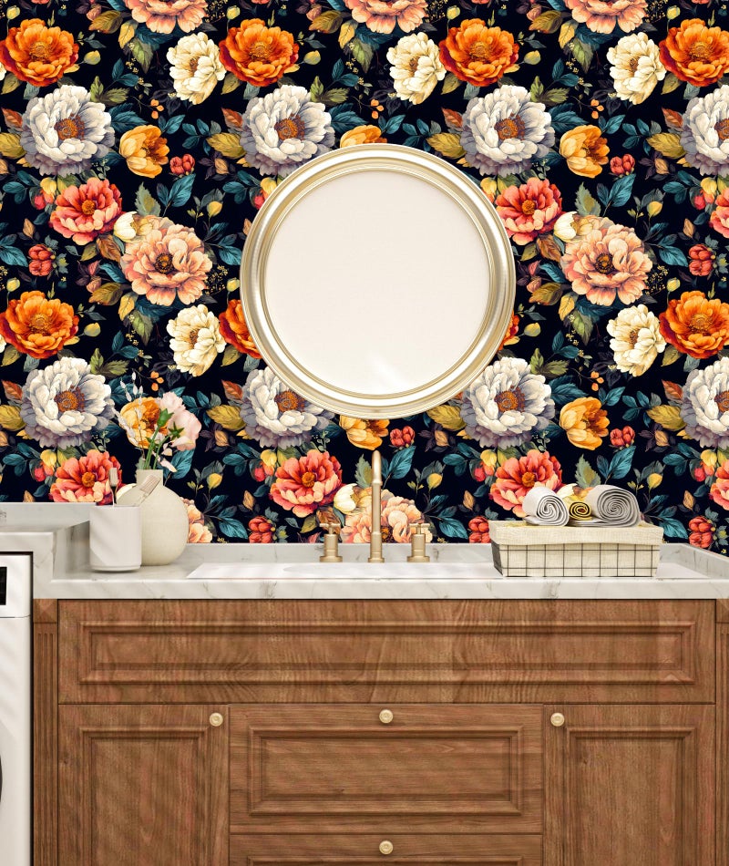 BOKEBEVE Peel and Stick Wallpaper Vintage Colorful Big Floral Wallpapers Vibrant Flower Contact Paper Renter Friendly Wall Paper for Shelf Drawer Liner Bedroom Livingroom Removable 17.5 x 118In - Image 2