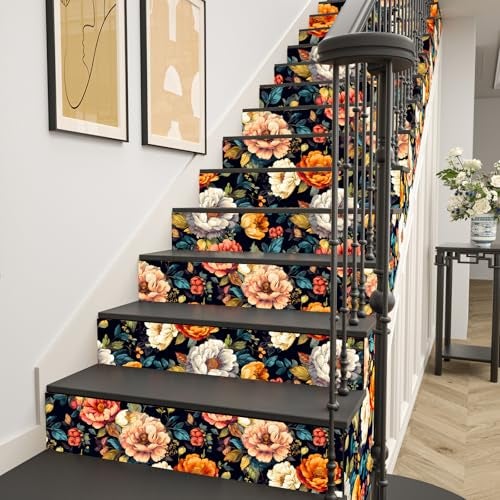 BOKEBEVE Peel and Stick Wallpaper Vintage Colorful Big Floral Wallpapers Vibrant Flower Contact Paper Renter Friendly Wall Paper for Shelf Drawer Liner Bedroom Livingroom Removable 17.5 x 118In - Image 5