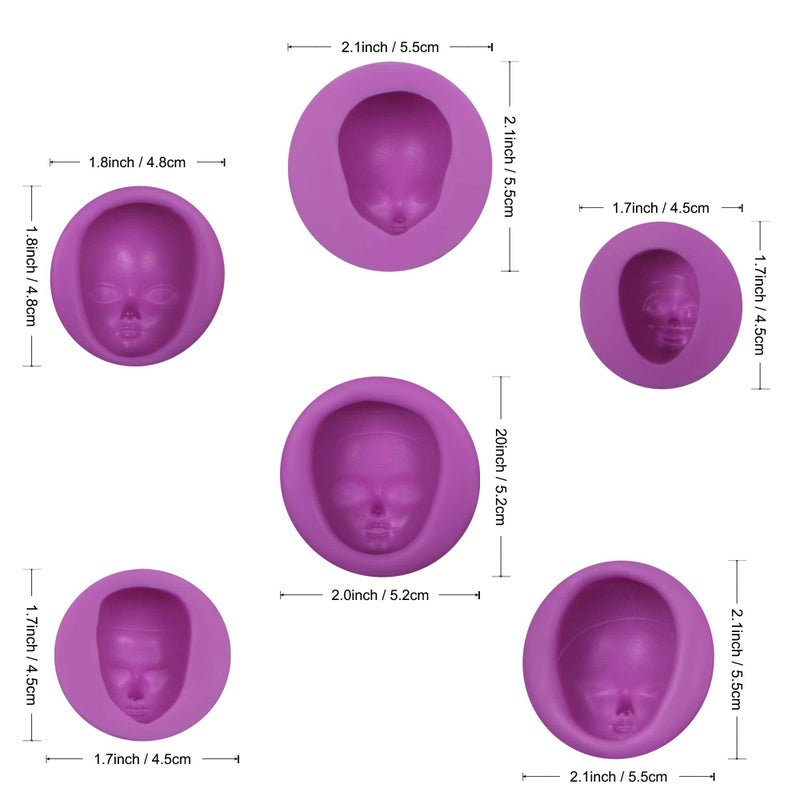 acvcatto Face Silicone Fondant Molds  6 Packs Baby Face Chocolate Silicone Molds for Polymer Clay Doll Face Elf Fairt  Cake Decoration  Cupcake Toppers - Image 2
