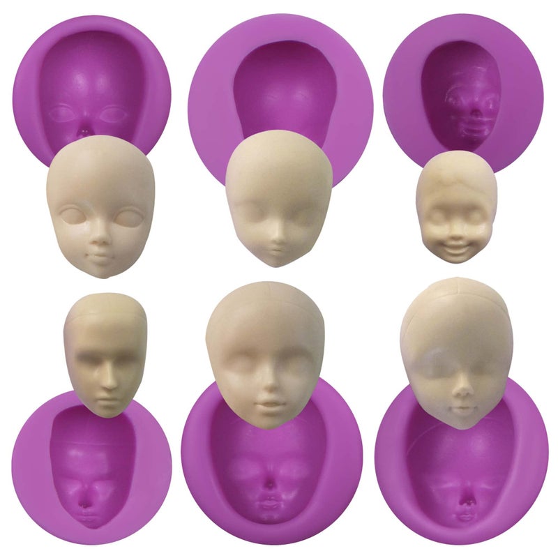 acvcatto Face Silicone Fondant Molds  6 Packs Baby Face Chocolate Silicone Molds for Polymer Clay Doll Face Elf Fairt  Cake Decoration  Cupcake Toppers - Image 1