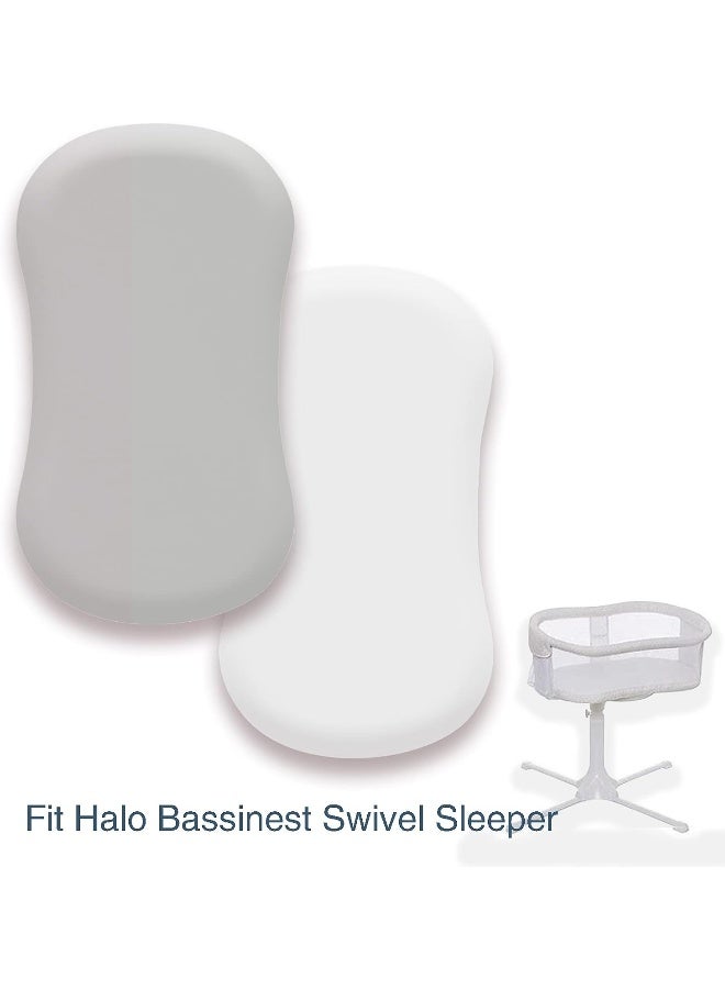 AMROSE AMROSE Heavenly Soft Microfiber Bassinet Sheets, Fit for Halo Bassinest Swivel Sleeper, 2 Pack Hourglass Bassinet Mattress Sheet Set for Boys Girls, White & Gray  - Image 2