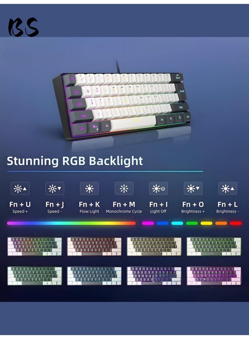 بي إس لوحة مفاتيح ألعاب صغيرة الحجم للغاية مزودة بإضاءة خلفية RGB مكونة من 61 مفتاحًا | لوحة مفاتيح ألعاب سلكية لأجهزة الكمبيوتر الشخصية/أجهزة ماك | مناسبة للاعبين والكتاب والسفر ورحلات العمل | سهلة الحمل - Image 5