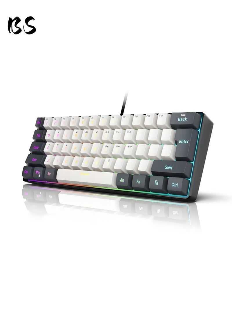 بي إس لوحة مفاتيح ألعاب صغيرة الحجم للغاية مزودة بإضاءة خلفية RGB مكونة من 61 مفتاحًا | لوحة مفاتيح ألعاب سلكية لأجهزة الكمبيوتر الشخصية/أجهزة ماك | مناسبة للاعبين والكتاب والسفر ورحلات العمل | سهلة الحمل - Image 1
