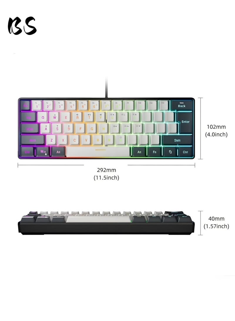 بي إس لوحة مفاتيح ألعاب صغيرة الحجم للغاية مزودة بإضاءة خلفية RGB مكونة من 61 مفتاحًا | لوحة مفاتيح ألعاب سلكية لأجهزة الكمبيوتر الشخصية/أجهزة ماك | مناسبة للاعبين والكتاب والسفر ورحلات العمل | سهلة الحمل - Image 2