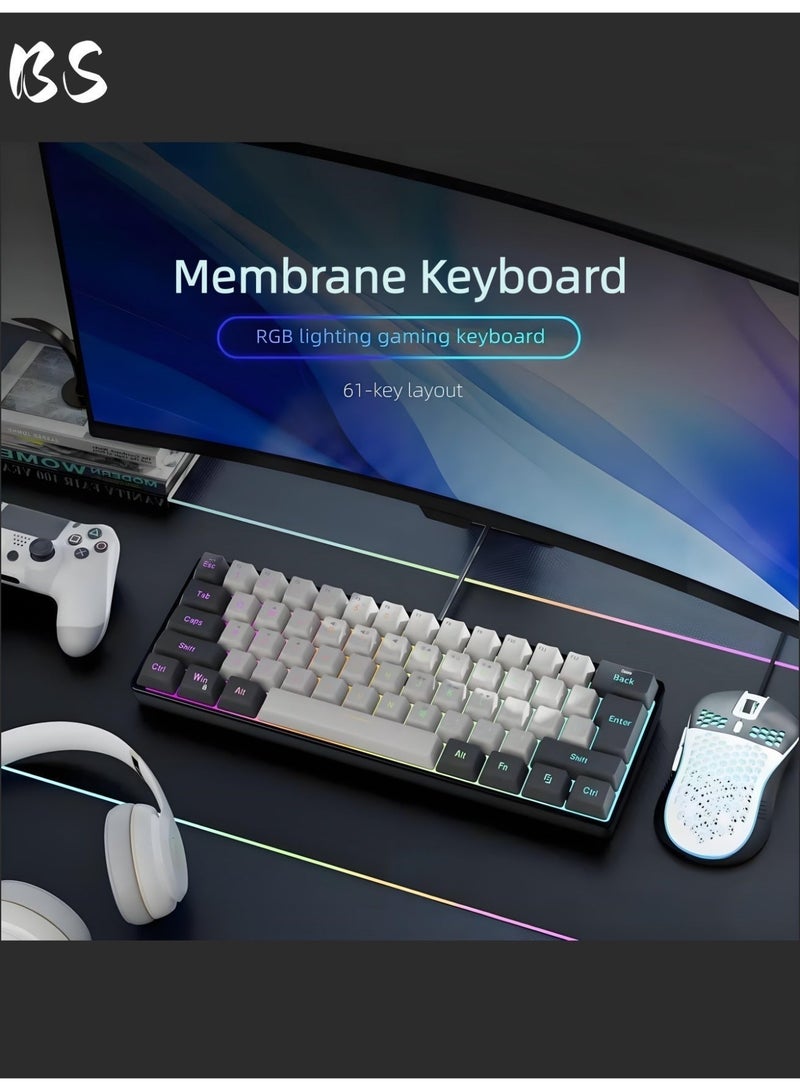 بي إس لوحة مفاتيح ألعاب صغيرة الحجم للغاية مزودة بإضاءة خلفية RGB مكونة من 61 مفتاحًا | لوحة مفاتيح ألعاب سلكية لأجهزة الكمبيوتر الشخصية/أجهزة ماك | مناسبة للاعبين والكتاب والسفر ورحلات العمل | سهلة الحمل - Image 3