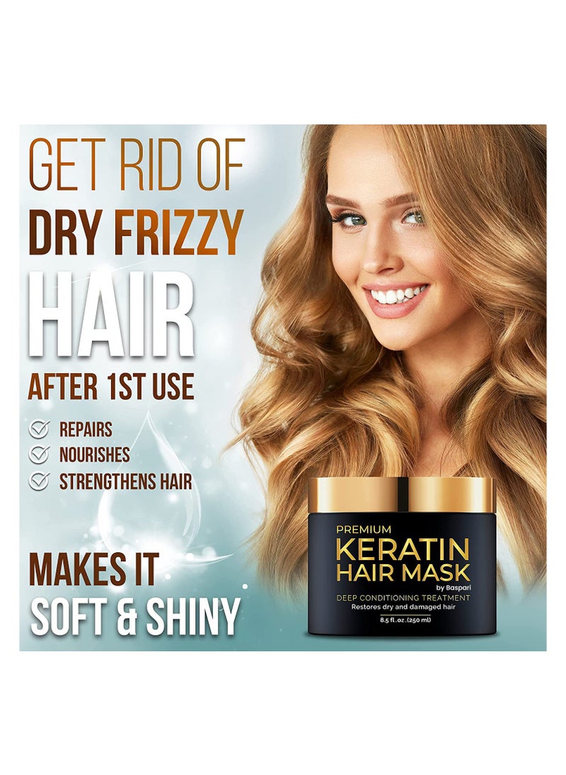 BASPARI - Premium Keratin Hair Mask - Professional Treatment For Hair Repair, Nourishment & Beauty - Hair Mask - Vitamin Complex For All Hair Types - With Omega 3, 9, Vitamin E - Protein Nourishment Mask - Image 1