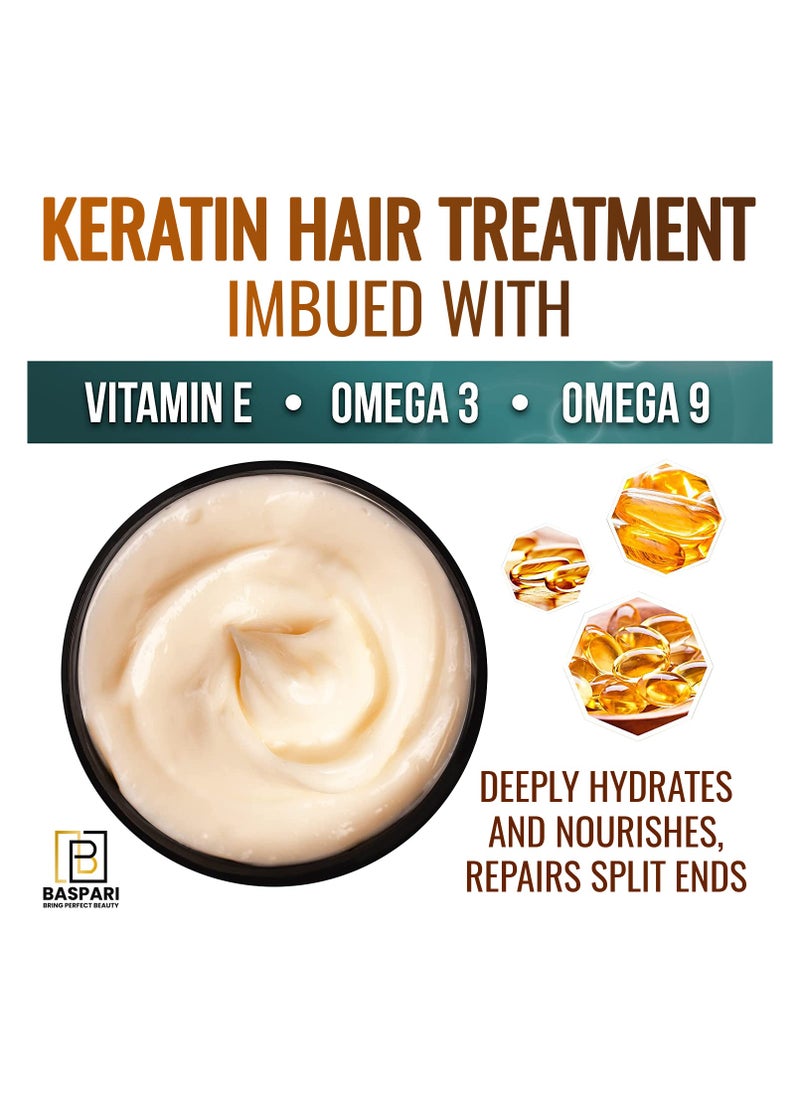 BASPARI - Premium Keratin Hair Mask - Professional Treatment For Hair Repair, Nourishment & Beauty - Hair Mask - Vitamin Complex For All Hair Types - With Omega 3, 9, Vitamin E - Protein Nourishment Mask - Image 1