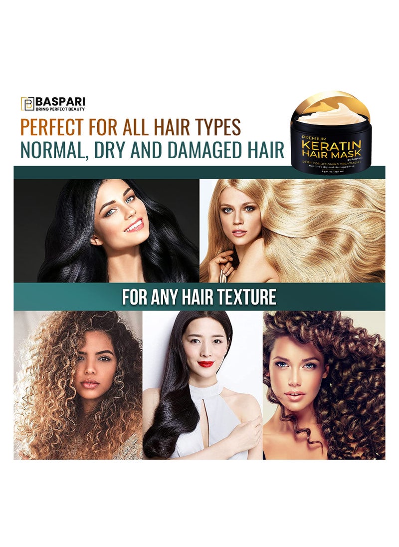 BASPARI - Premium Keratin Hair Mask - Professional Treatment For Hair Repair, Nourishment & Beauty - Hair Mask - Vitamin Complex For All Hair Types - With Omega 3, 9, Vitamin E - Protein Nourishment Mask - Image 1