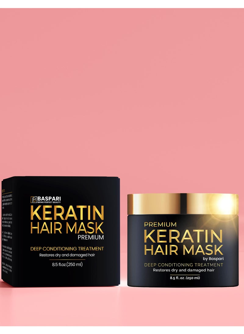 BASPARI - Premium Keratin Hair Mask - Professional Treatment For Hair Repair, Nourishment & Beauty - Hair Mask - Vitamin Complex For All Hair Types - With Omega 3, 9, Vitamin E - Protein Nourishment Mask - Image 1