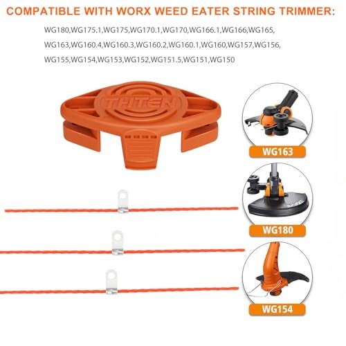 THTEN WA0010 WA0004 Edger Spool Replacement for Worx WG154 WG155 WG175 WG180 WG163 Weed Wacker Eater String with WA6531 GT Spool Cover 50006531 String Trimmer Refills 10ft 0.065"(6 Spool, 2 Cap) - Image 4