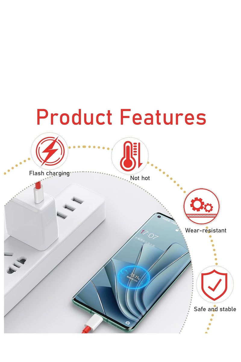 كابل شحن USB C متوافق مع Oneplus، كابل شاحن سريع من نوع C متوافق مع OnePlus 13/13R 12/12R/ 11 /10 Pro/10T/ 9/9R/ 8/8T 7/7T 6/6T Nord N20/N10/N30/N300/N100/N200/CE (3.3 قدم)  - Image 2