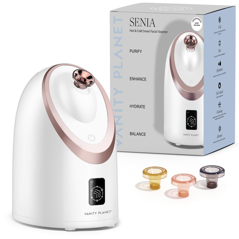 Senia Hot and Cold Facial Steamer by Vanity Planet  Detoxifying Aromatherapy Facial Steamer with Smart Steam Technology  Unclog Pores  Blackheads Cleaner Detoxifies Cleanses  Moisturizes Skin