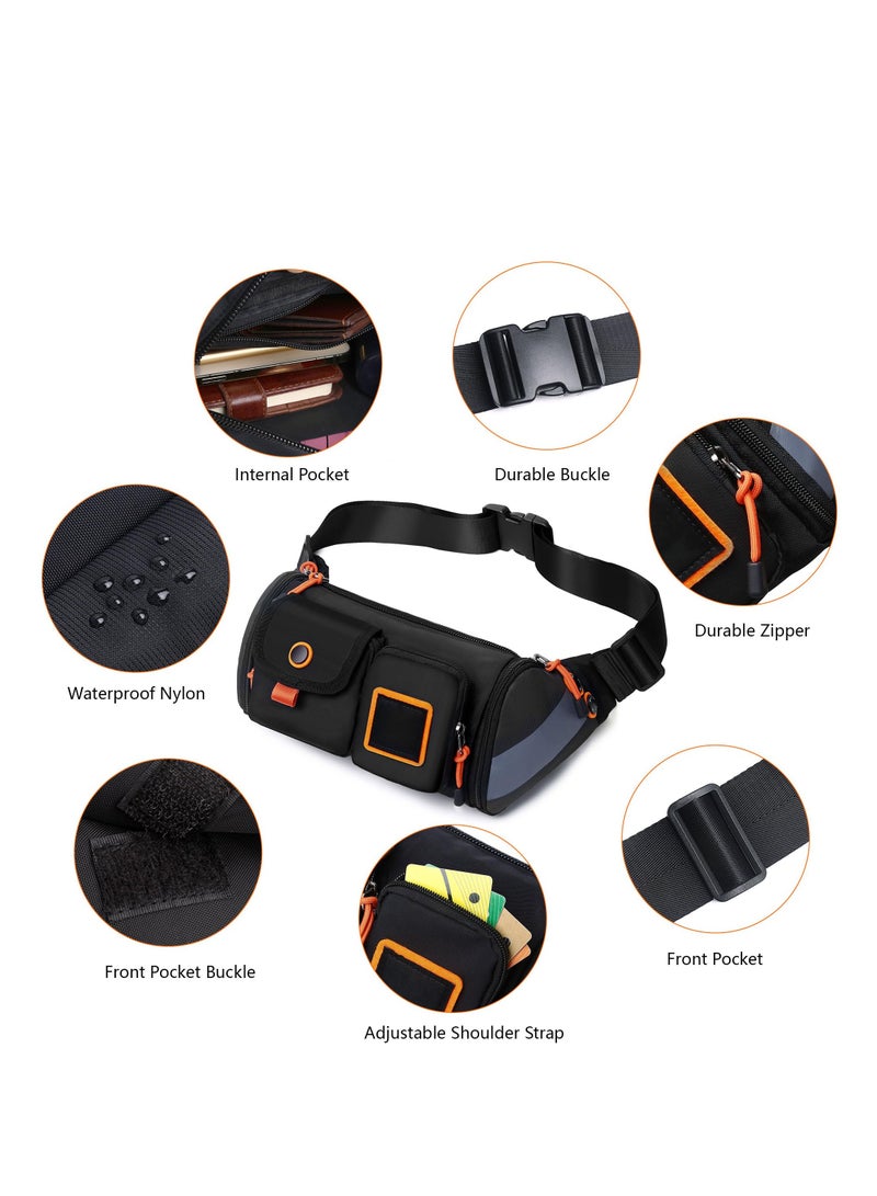 Zikra Crossbody Fanny Pack Waist Bag, Small Resistant Wasit Pouch for Women Men with 4 Pockets, Belt Bag for Running Travelling Hiking Walking Lightweight Crossbody Chest Bag Fit All Phones, black - Image 3