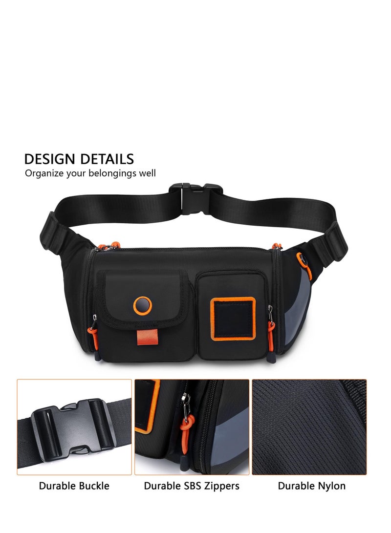 Zikra Crossbody Fanny Pack Waist Bag, Small Resistant Wasit Pouch for Women Men with 4 Pockets, Belt Bag for Running Travelling Hiking Walking Lightweight Crossbody Chest Bag Fit All Phones, black - Image 5