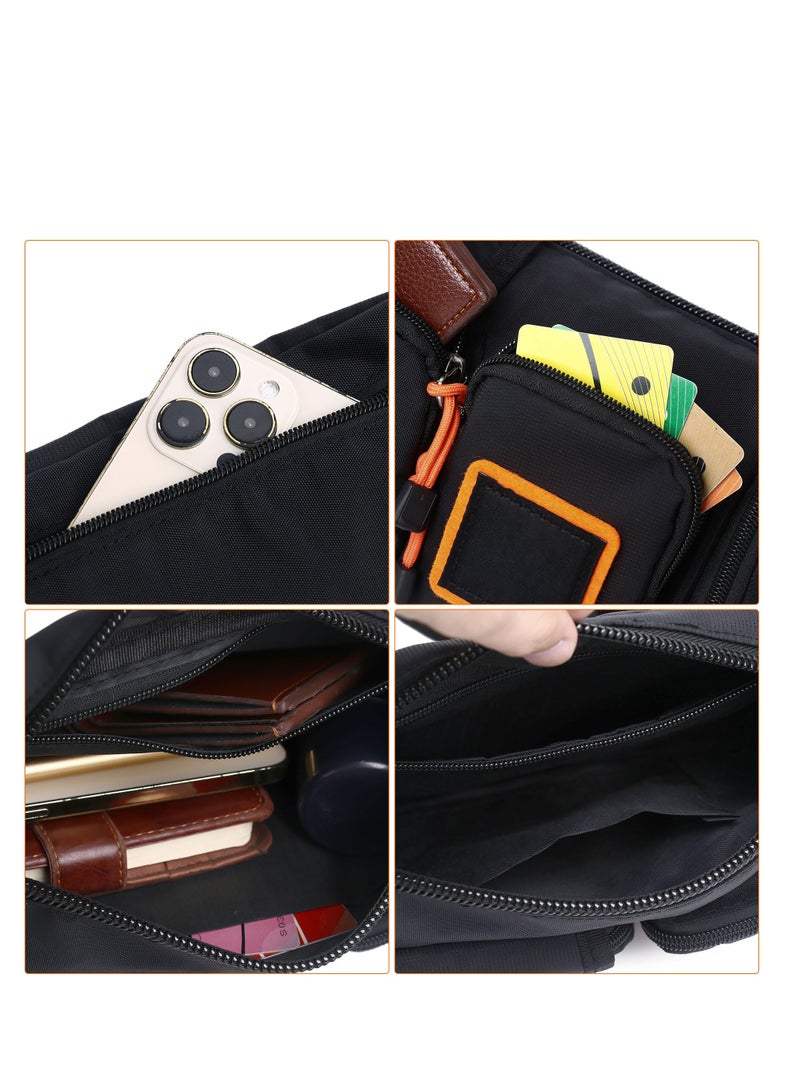 Zikra Crossbody Fanny Pack Waist Bag, Small Resistant Wasit Pouch for Women Men with 4 Pockets, Belt Bag for Running Travelling Hiking Walking Lightweight Crossbody Chest Bag Fit All Phones, black - Image 4