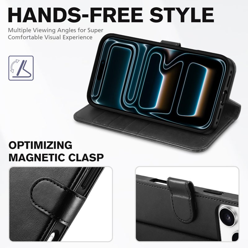 TUCCH Wallet Case for iPhone 17 Pro Max (6.9") 2025, RFID Blocking 4 Card Holders | Kickstand | Shockproof TPU Shell | PU Leather | Magnetic Closure | Protective Flip Folio Cover | Black - Image 4