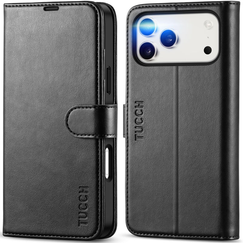 TUCCH Wallet Case for iPhone 17 Pro Max (6.9") 2025, RFID Blocking 4 Card Holders | Kickstand | Shockproof TPU Shell | PU Leather | Magnetic Closure | Protective Flip Folio Cover | Black - Image 1