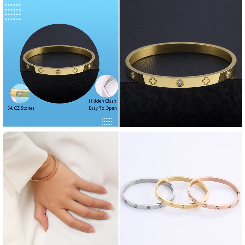 PDWZNBA 18K Gold-Plated Love Friendship Bracelets Trendy Stainless Steel Bangle Jewelry Gifts for Women - Image 3