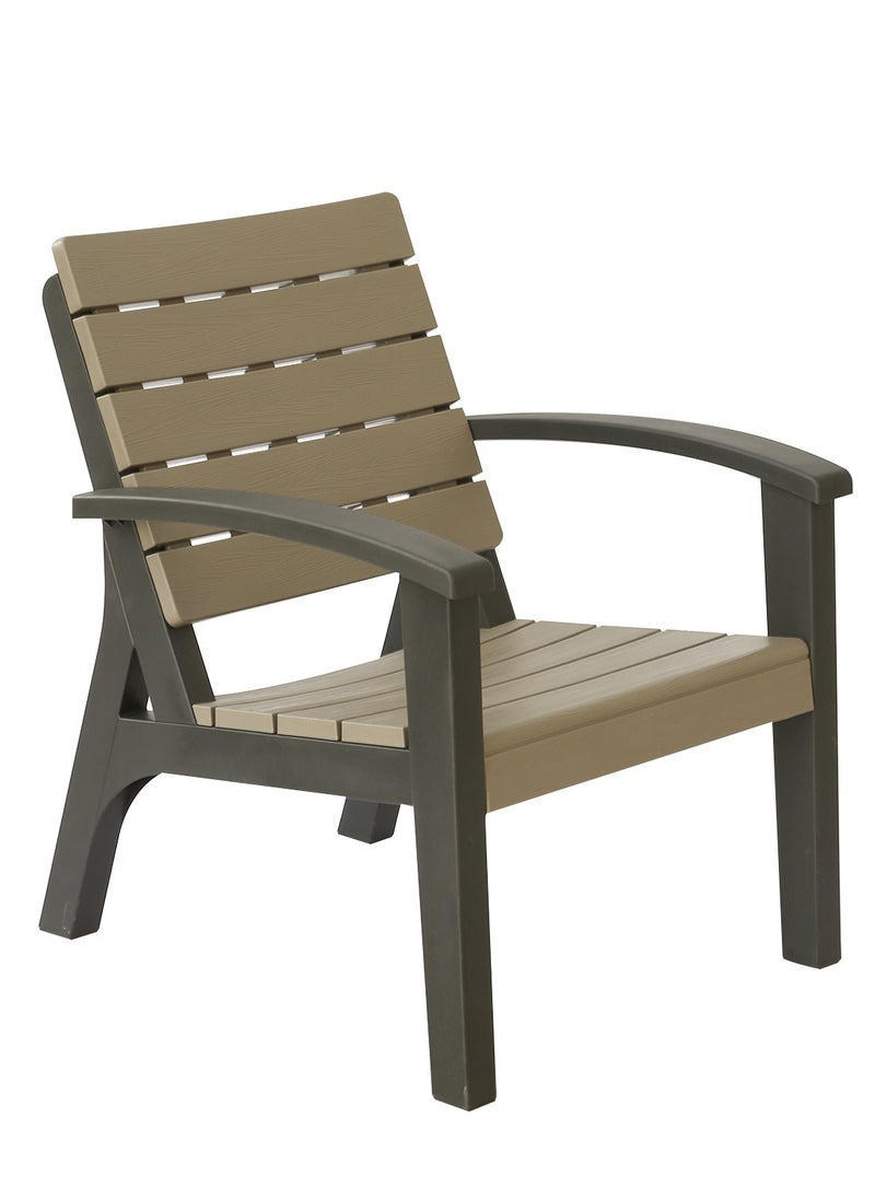 Marcolo 4-Seater Outdoor Sofa Set – Wood-Look Plastic, Double Loveseat, 2 Chairs & Table – Dark Brown & Beige – Ideal for Gardens, Patios, Balconies, Poolside Areas, & Rooftop Terraces  - Image 3