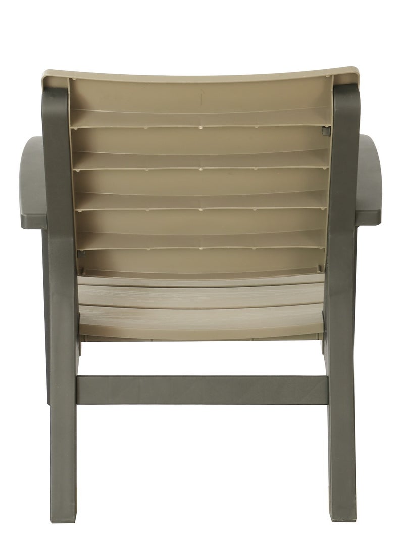 Marcolo 4-Seater Outdoor Sofa Set – Wood-Look Plastic, Double Loveseat, 2 Chairs & Table – Dark Brown & Beige – Ideal for Gardens, Patios, Balconies, Poolside Areas, & Rooftop Terraces  - Image 4