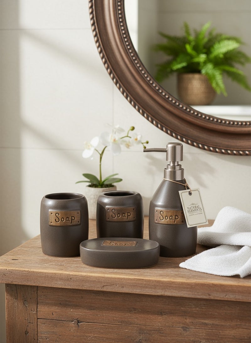 صوب طقم إكسسوارات حمام أنيق مكوّن من أربع قطع أساسية تضيف لمسة تنظيم ورقي لأي حمام. - Image 1