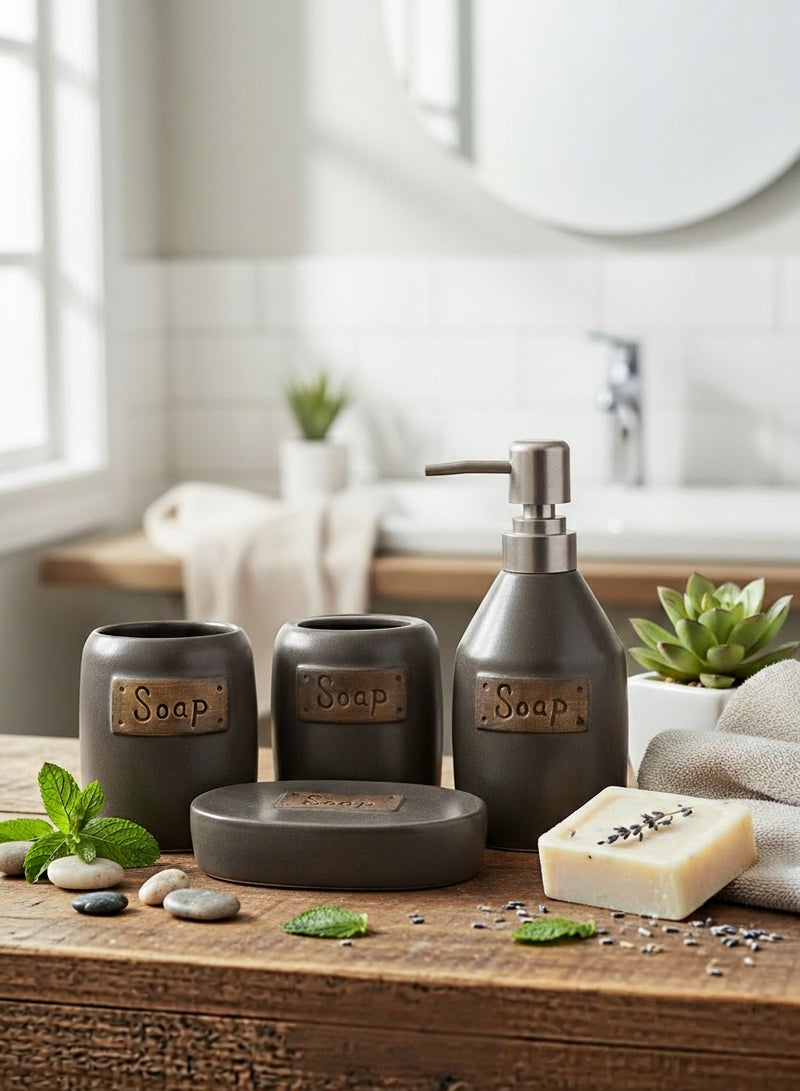 صوب طقم إكسسوارات حمام أنيق مكوّن من أربع قطع أساسية تضيف لمسة تنظيم ورقي لأي حمام. - Image 2