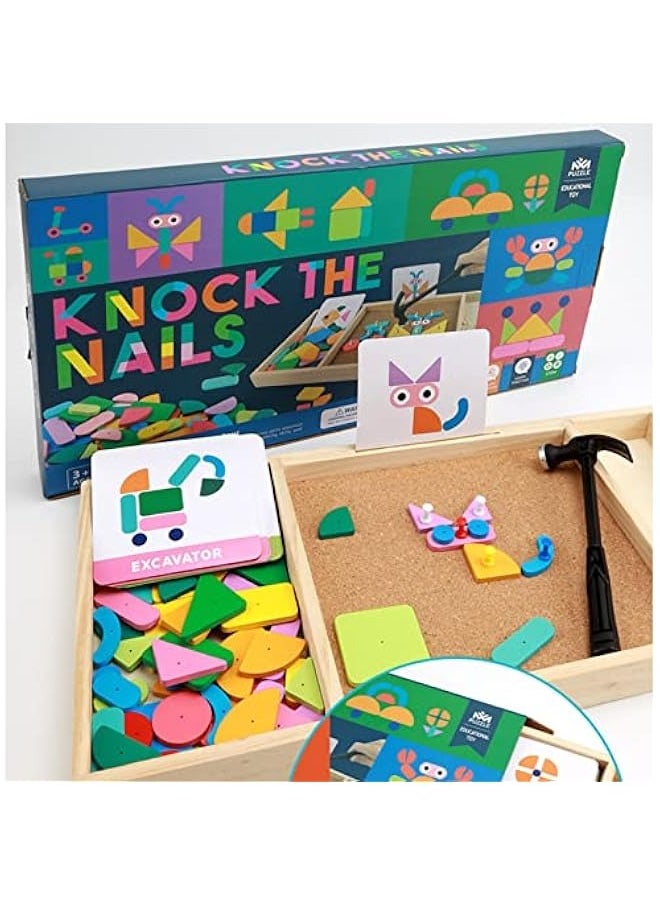DURKU Wooden Hammer Toy for Kids 3+ | Montessori Shape Sorting Set | Corkboard with 64 Shapes | Preschool Educational Gift  - Image 1